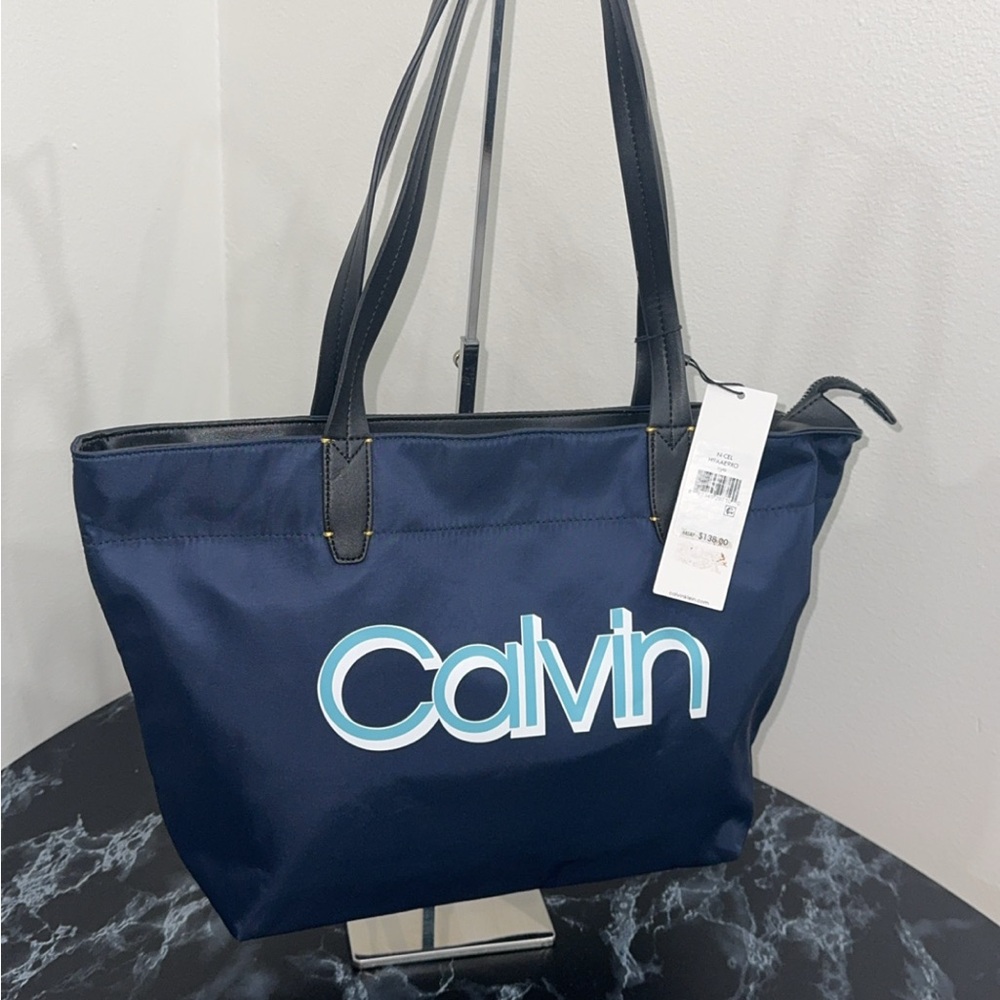 Calvin Klein Women’s Handbag Navy Blue Nylon Tote with Logo AUTHENTIC NEW